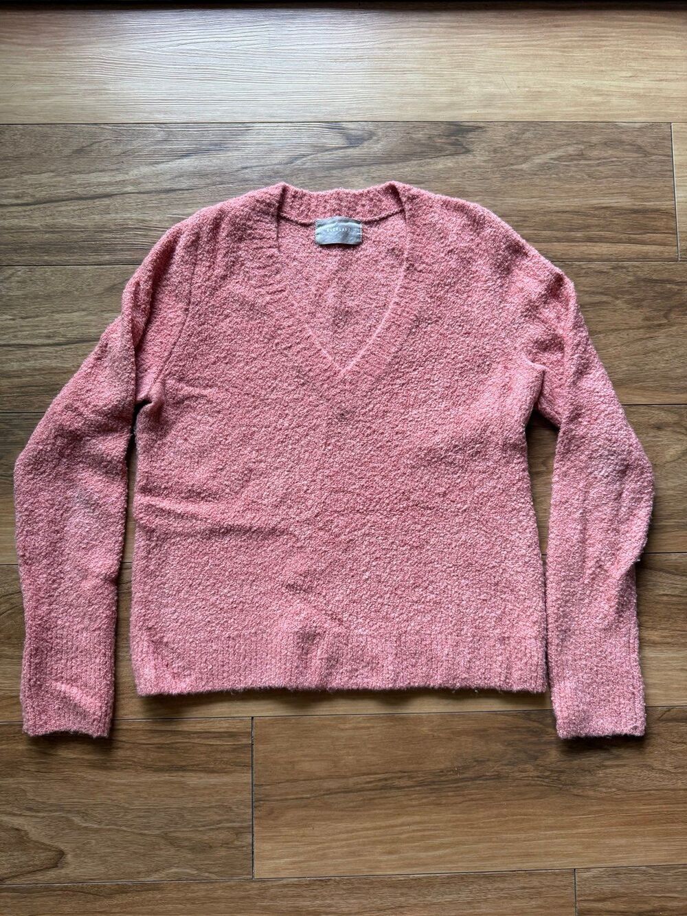 Everlane Coral Pink Bouclé Wool Blend V-Neck Sweater Size Large